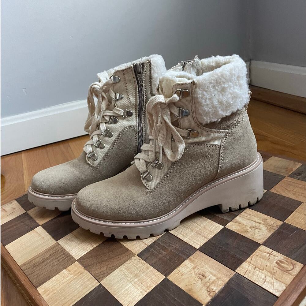 Dolce Vita Helix Beige Winter Boots Shearling Lace-up‎ Outdoors Gorpcore size 7
